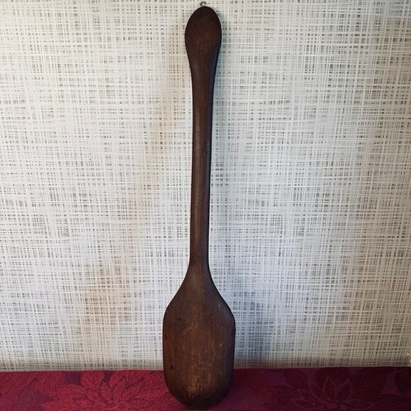 Vintage Wooden Brown Spoon, Large 18" x 3 1/2" Primitive Carved Folk Art - Picture 2 of 7